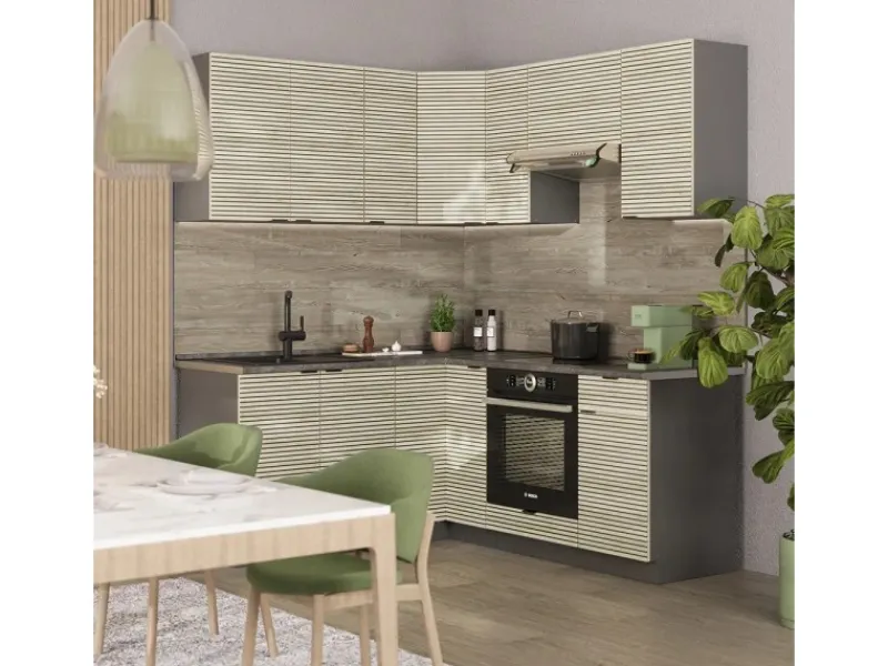 Vicco Fame-Line Küchenschränke Eiche Paneel/Anthrazit 160 x 60 cm ohne Arbeitsplatte ohne E-Geräte< Einbauküchen|Winkelküchen