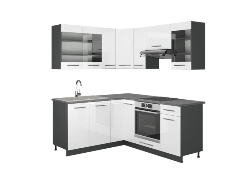 Outlet Vicco Fame-Line Küchenschränke /Anthrazit 160 x 60 cm ohne Arbeitsplatte ohne E-Geräte Weiß Hochglanz