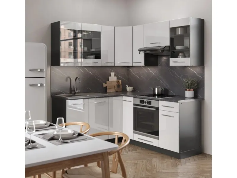 Outlet Vicco Fame-Line Küchenschränke /Anthrazit 160 x 60 cm ohne Arbeitsplatte ohne E-Geräte Weiß Hochglanz