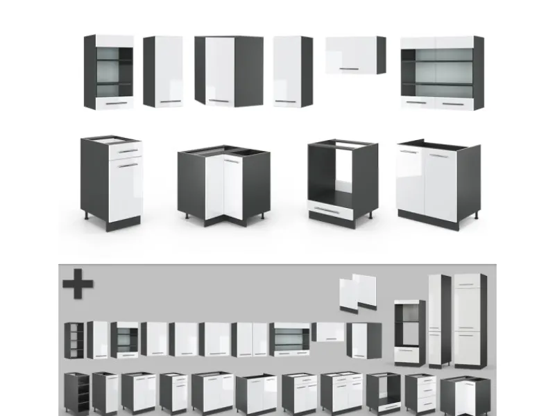 Outlet Vicco Fame-Line Küchenschränke /Anthrazit 160 x 60 cm ohne Arbeitsplatte ohne E-Geräte Weiß Hochglanz