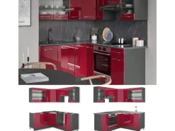 Vicco Fame-Line Küchenschränke Bordeaux Hochglanz/Anthrazit 160 x 60 cm ohne Arbeitsplatte ohne E-Geräte< Winkelküchen|Küchenschränke