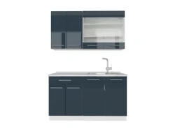 Single-Küchen<Vicco Fame-Line Küchenschränke Hochglanz/Weiß 140 cm AP Marmor ohne E-Geräte