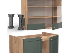 Einbauküchen<Vicco Fame-Line Küchenschränke -Gold Landhaus/Goldkraft Eiche 240 cm AP Eiche ohne E-Geräte