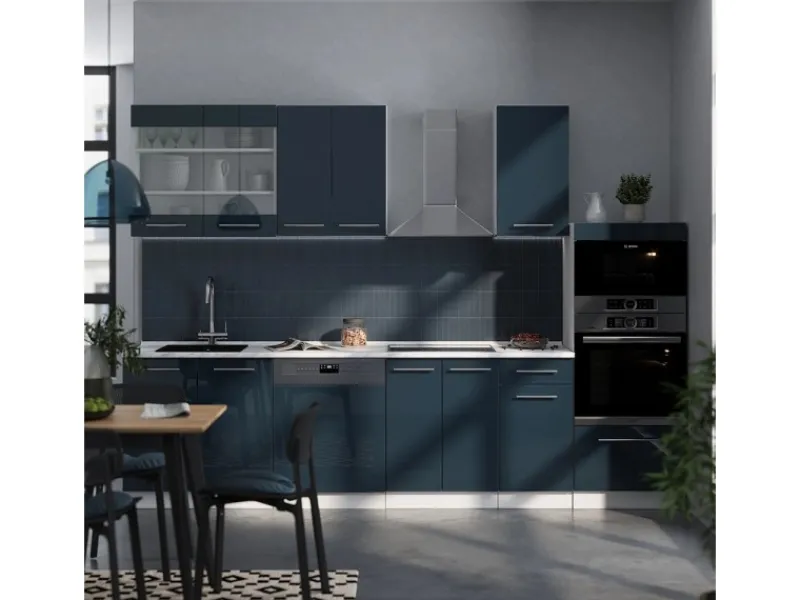 Hot Vicco Fame-Line Küchenschränke Hochglanz/Weiß 300 cm mit HochschrankAP Anthrazit ohne E-Geräte Dunkelblau