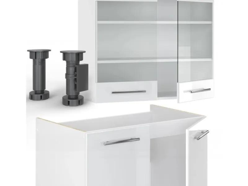 Küchenschränke|Einbauküchen<Vicco Fame-Line Küchenschränke Hochglanz/ 200 cm AP Marmor ohne E-Geräte