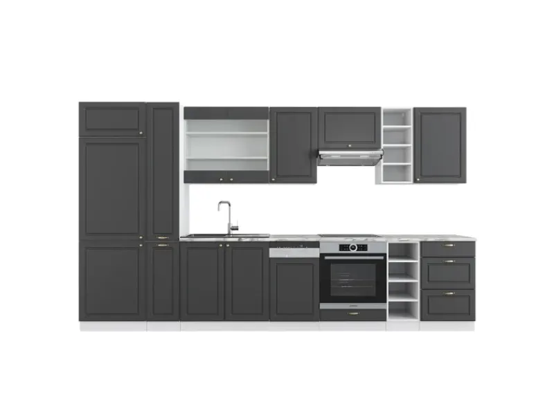 Einbauküchen<Vicco Fame-Line Küchenschränke /Weiß 355 cm ohne Arbeitsplatte ohne E-Geräte