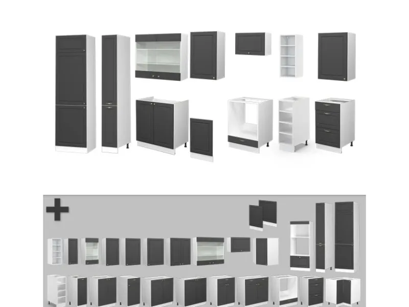 Einbauküchen<Vicco Fame-Line Küchenschränke /Weiß 355 cm ohne Arbeitsplatte ohne E-Geräte