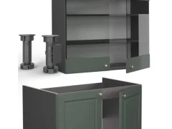 Discount Vicco Fame-Line Küchenschränke -Gold Landhaus/Anthrazit 240 cm AP Eiche ohne E-Geräte Grün