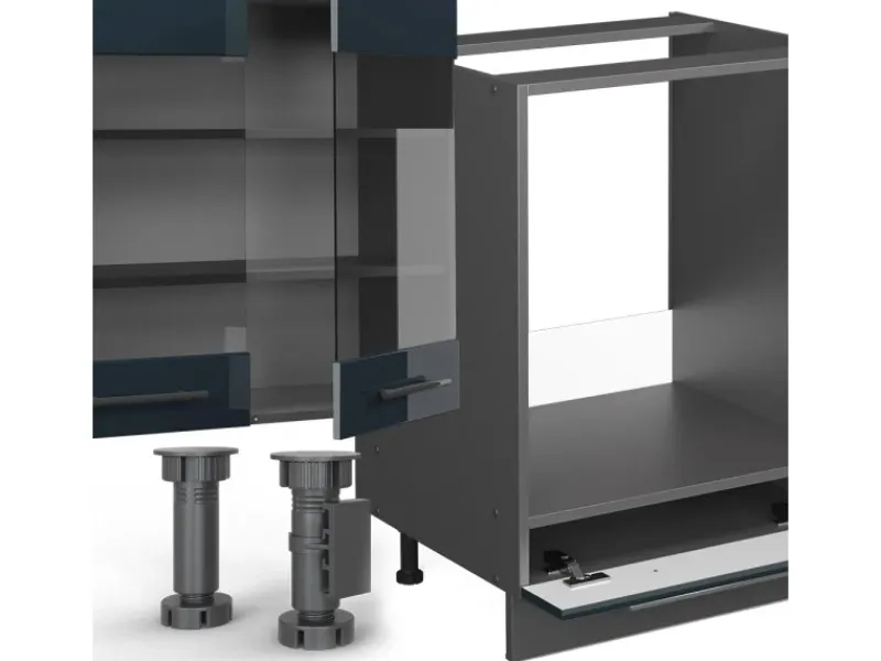 Vicco Fame-Line Küchenschränke Hochglanz/Anthrazit 355 cm AP Eiche ohne E-Geräte< Küchenschränke