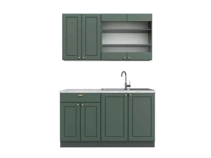 Discount Vicco Fame-Line Küchenschränke -Gold Landhaus/Anthrazit 140 cm AP Marmor ohne E-Geräte Grün