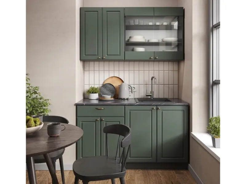 Discount Vicco Fame-Line Küchenschränke -Gold Landhaus/Anthrazit 140 cm AP Marmor ohne E-Geräte Grün