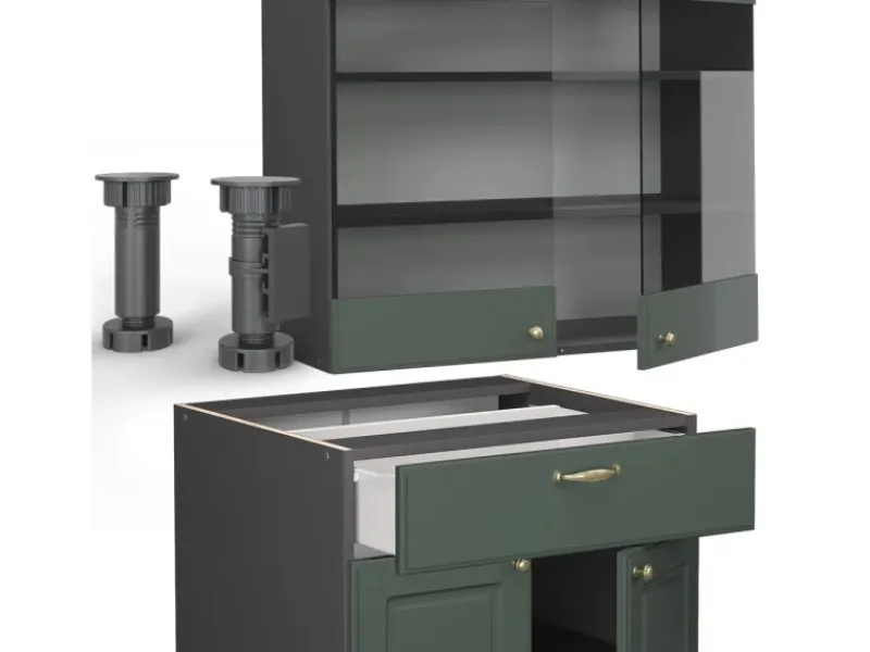 Discount Vicco Fame-Line Küchenschränke -Gold Landhaus/Anthrazit 140 cm AP Marmor ohne E-Geräte Grün