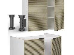Vicco Fame-Line Küchenschränke Eiche Paneel/Weiß 200 cm AP Marmor ohne E-Geräte< Einbauküchen