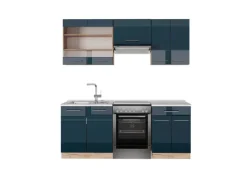 Hot Vicco Fame-Line Küchenschränke Hochglanz/Goldkraft Eiche 200 cm AP Marmor ohne E-Geräte Dunkelblau