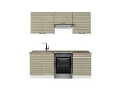 Clearance Vicco Fame-Line Küchenschränke Eiche Paneel/Weiß 200 cm AP Eiche ohne E-Geräte Berghütten Eiche