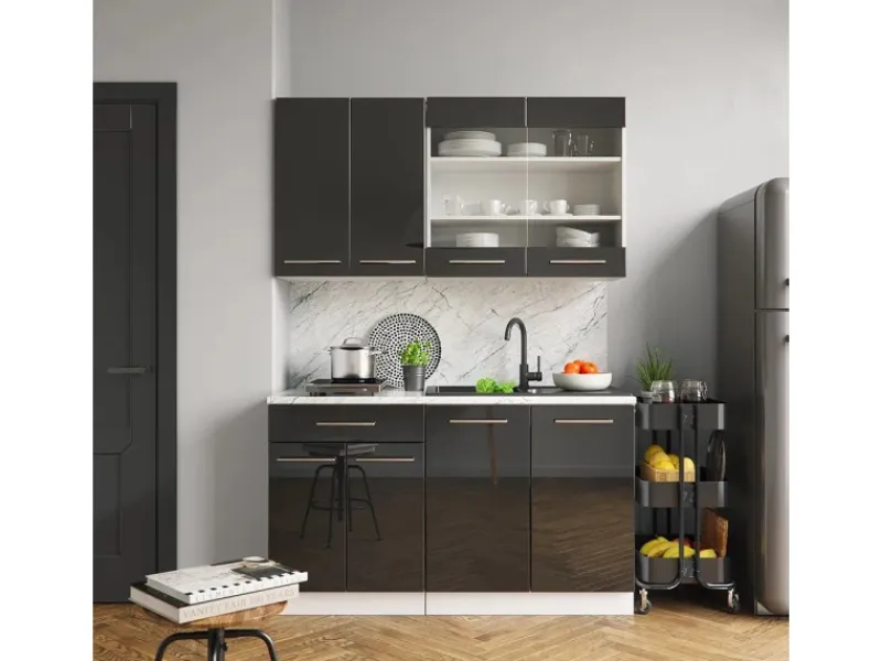 Vicco Fame-Line Küchenschränke /Weiß 140 cm AP Marmor ohne E-Geräte< Single-Küchen