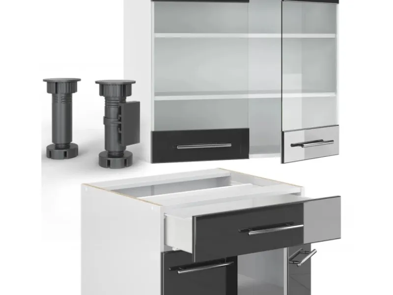 Vicco Fame-Line Küchenschränke /Weiß 140 cm AP Marmor ohne E-Geräte< Single-Küchen