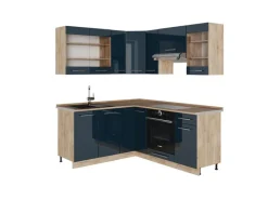 Best Vicco Fame-Line Küchenschränke Hochglanz/Goldkraft Eiche 160 x 60 cm ohne Arbeitsplatte ohne E-Geräte Dunkelblau