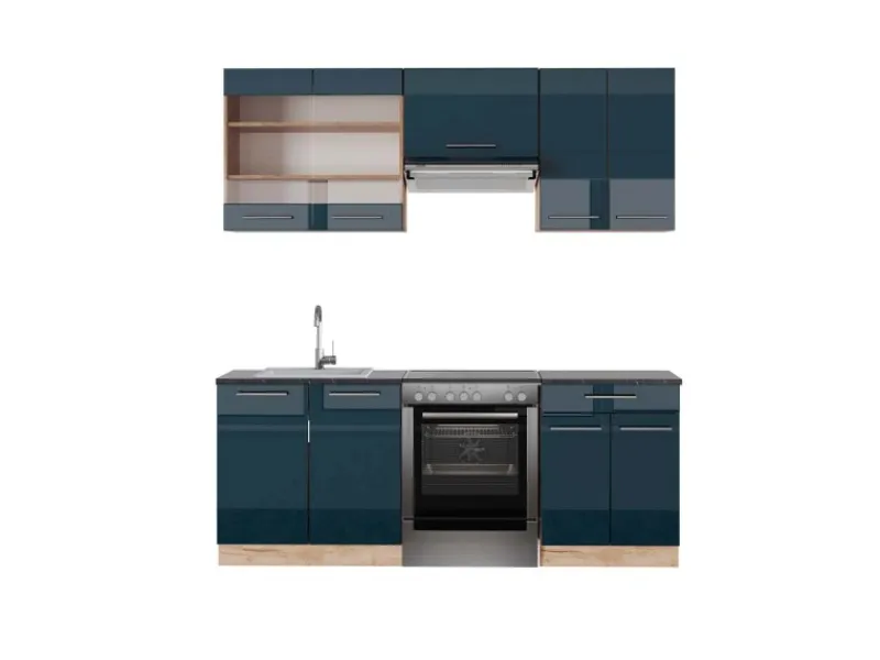Einbauküchen<Vicco Fame-Line Küchenschränke Hochglanz/Goldkraft Eiche 200 cm AP Anthrazit ohne E-Geräte