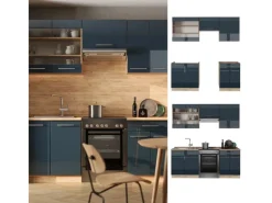 Einbauküchen<Vicco Fame-Line Küchenschränke Hochglanz/Goldkraft Eiche 200 cm AP Anthrazit ohne E-Geräte
