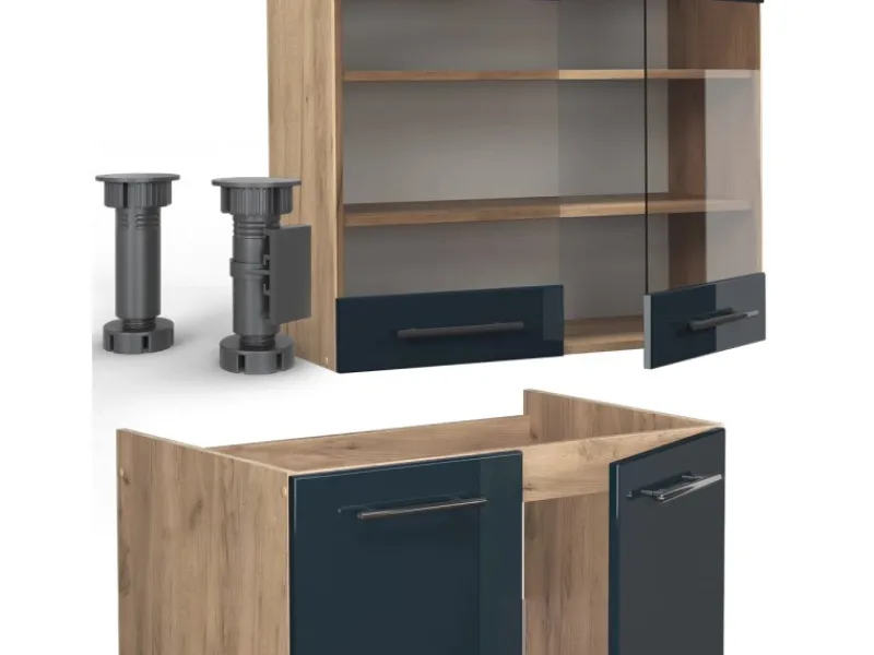 Einbauküchen<Vicco Fame-Line Küchenschränke Hochglanz/Goldkraft Eiche 200 cm AP Anthrazit ohne E-Geräte
