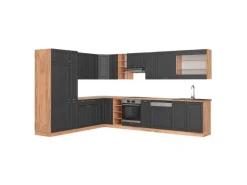 Einbauküchen|Winkelküchen<Vicco Fame-Line Küchenschränke Anthrazit Landhaus/Goldkraft Eiche 347 x 257 cm AP Eiche ohne E-Geräte