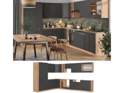 Einbauküchen|Winkelküchen<Vicco Fame-Line Küchenschränke Anthrazit Landhaus/Goldkraft Eiche 347 x 257 cm AP Eiche ohne E-Geräte