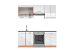 Vicco Fame-Line Küchenschränke Weiß Hochglanz/Goldkraft Eiche 200 cm AP Anthrazit ohne E-Geräte< Einbauküchen