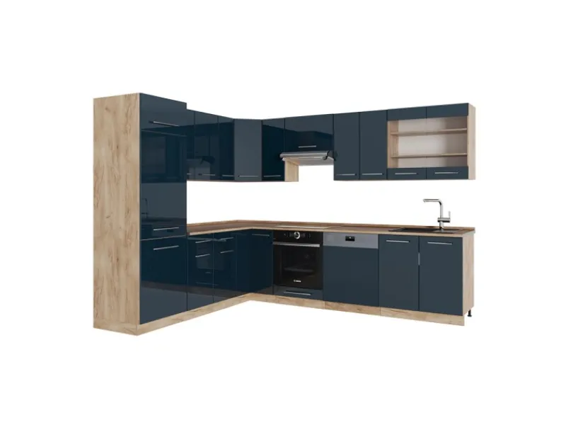 Hot Vicco Fame-Line Küchenschränke Hochglanz/Goldkraft Eiche 227 x 60 cm ohne Arbeitsplatte ohne E-Geräte Dunkelblau