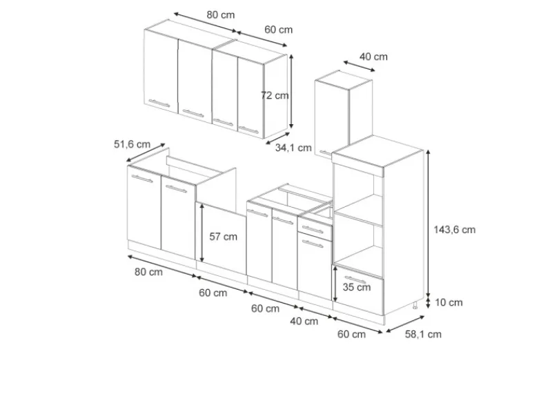 Vicco Fame-Line Küchenzeile Eiche Paneel/Anthrazit 300 cm mit Hochschrankohne Arbeitsplatte ohne E-Geräte< Zubehör Für Küchenarmatur|Kochfelder