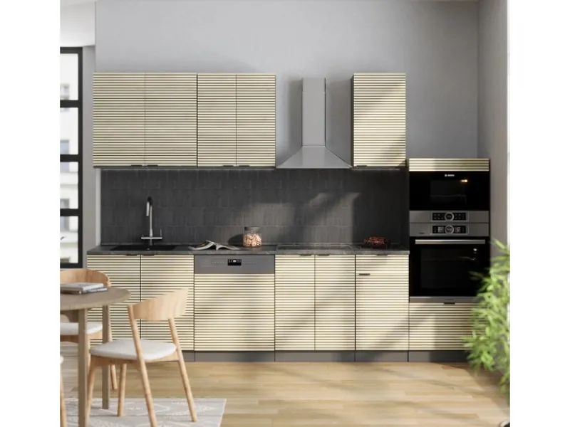 Vicco Fame-Line Küchenzeile Eiche Paneel/Anthrazit 300 cm mit Hochschrankohne Arbeitsplatte ohne E-Geräte< Zubehör Für Küchenarmatur|Kochfelder