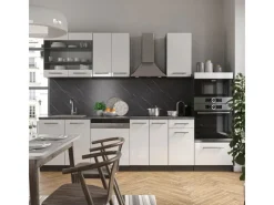 Herde|Kühlschränke<Vicco Fame-Line Küchenzeile /Anthrazit 300 cm mit HochschrankAP Anthrazit ohne E-Geräte