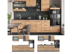 Kochfelder|Kühlschränke<Vicco Fame-Line Küchenzeile Goldkraft Eiche/Anthrazit 280 cm AP Anthrazit ohne E-Geräte
