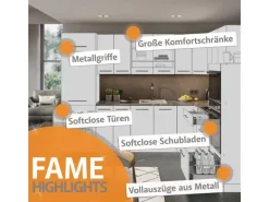 Kochfelder|Kühlschränke<Vicco Fame-Line Küchenzeile Goldkraft Eiche/Anthrazit 280 cm AP Anthrazit ohne E-Geräte