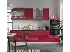 Vicco Fame-Line Küchenzeile Bordeaux Hochglanz/Weiß 300 cm mit HochschrankAP Eiche ohne E-Geräte< Einbauküchen