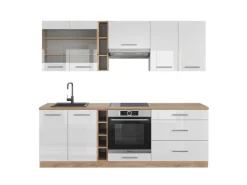 Einbauküchen<Vicco Fame-Line Küchenzeile Weiß Hochglanz/Goldkraft Eiche 235 cm AP Eiche ohne E-Geräte