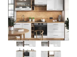 Einbauküchen<Vicco Fame-Line Küchenzeile Weiß Hochglanz/Goldkraft Eiche 235 cm AP Eiche ohne E-Geräte