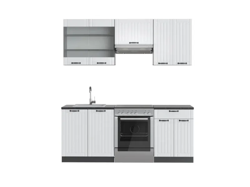 Einbauküchen<Vicco Fame-Line Küchenzeile Weiß Landhaus/Anthrazit 200 cm ohne Arbeitsplatte ohne E-Geräte