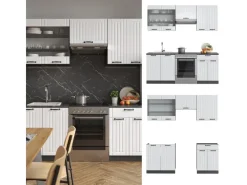 Einbauküchen<Vicco Fame-Line Küchenzeile Weiß Landhaus/Anthrazit 200 cm ohne Arbeitsplatte ohne E-Geräte