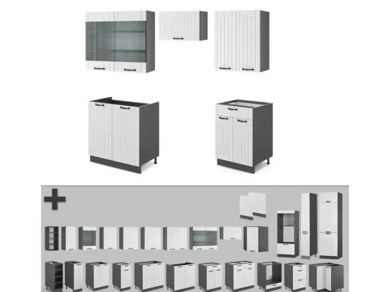 Einbauküchen<Vicco Fame-Line Küchenzeile Weiß Landhaus/Anthrazit 200 cm ohne Arbeitsplatte ohne E-Geräte