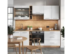 Vicco Fame-Line Küchenzeile Weiß Hochglanz/Goldkraft Eiche 235 cm AP Marmor ohne E-Geräte< Einbauküchen