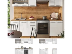 Outlet Vicco Fame-Line Küchenzeile Weiß Hochglanz/Goldkraft Eiche 240 cm ohne Arbeitsplatte ohne E-Geräte Hochglanz Weiß