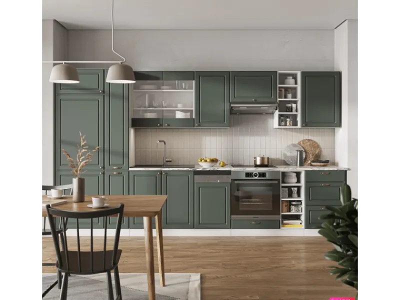 Clearance Vicco Fame-Line Küchenzeile -Gold Landhaus/Weiß 355 cm AP Marmor ohne E-Geräte Grün
