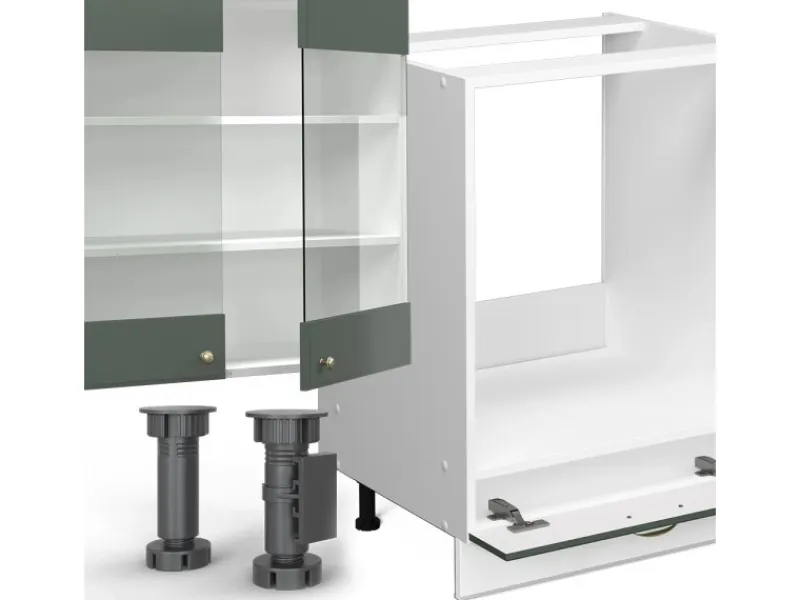 Clearance Vicco Fame-Line Küchenzeile -Gold Landhaus/Weiß 355 cm AP Marmor ohne E-Geräte Grün