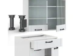 Einbauküchen<Vicco Fame-Line Küchenzeile Weiß Landhaus/Weiß 200 cm AP Marmor ohne E-Geräte