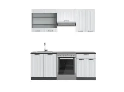 Vicco Fame-Line Küchenzeile Weiß Landhaus/Anthrazit 200 cm AP Anthrazit ohne E-Geräte< Einbauküchen