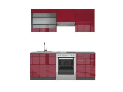 Outlet Vicco Fame-Line Küchenzeile Bordeaux Hochglanz/Anthrazit 200 cm AP Anthrazit ohne E-Geräte Brilliant Bordeaux