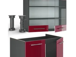 Outlet Vicco Fame-Line Küchenzeile Bordeaux Hochglanz/Anthrazit 200 cm AP Anthrazit ohne E-Geräte Brilliant Bordeaux