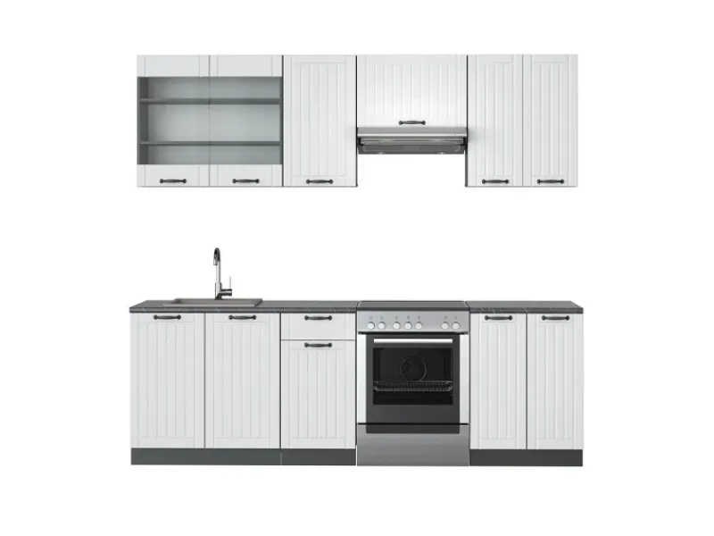 Vicco Fame-Line Küchenzeile Weiß Landhaus/Anthrazit 240 cm ohne Arbeitsplatte ohne E-Geräte< Einbauküchen