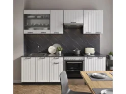 Vicco Fame-Line Küchenzeile Weiß Landhaus/Anthrazit 240 cm ohne Arbeitsplatte ohne E-Geräte< Einbauküchen